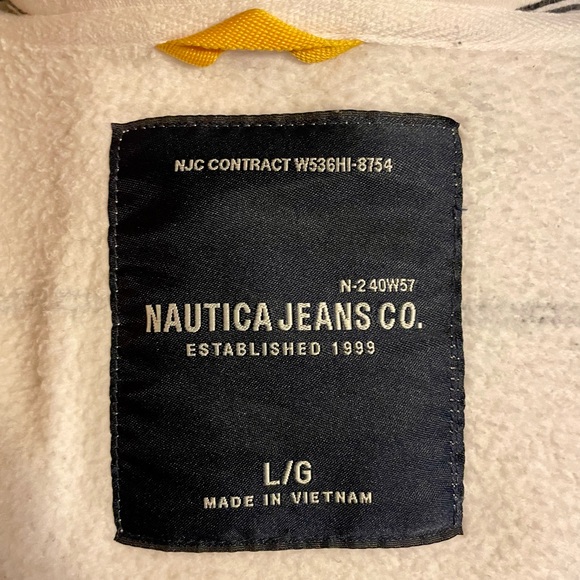 Nautica Jeans Co. Unisex white zip up hoodie with blue stripes sz L - Picture 8 of 9